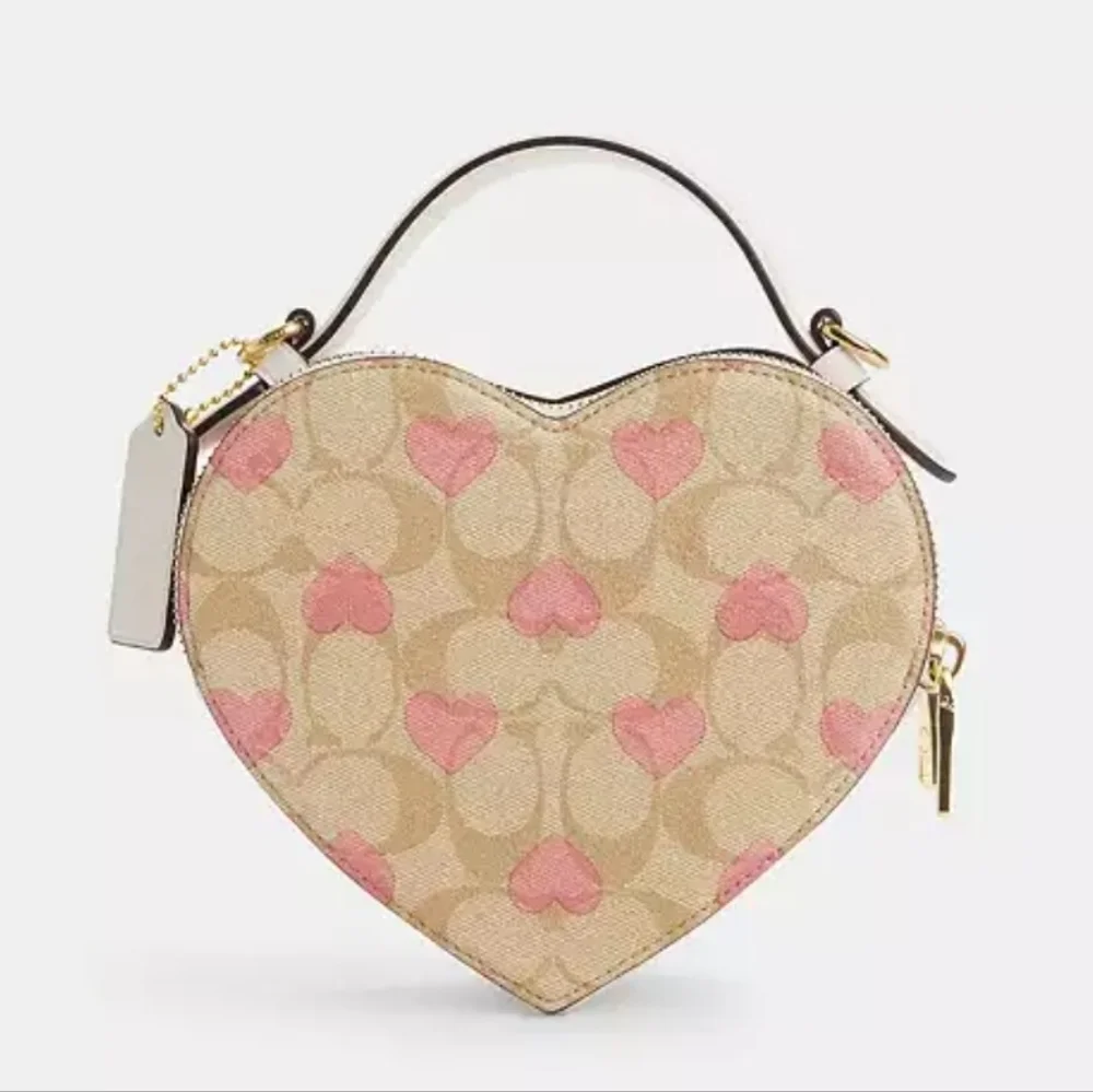 Coach Heart Crossbody In Signature Canvas With Heart Print Khaki Pink - Picture 3 of 7